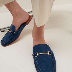 Velour sabot with metal buckle