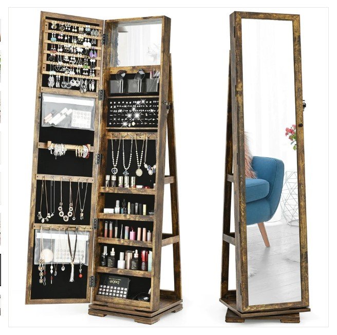CHARMAID | 360-degree Rotating Jewelry Armoire with Higher Full Length Mirror